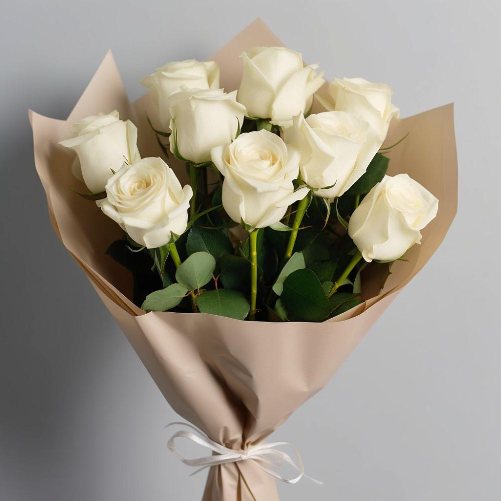 Букет 9 Белых роз Эдлесс Лав в Большевик