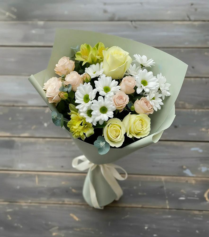 Букет цветов из: Альстромерии, Розы и Хризантемы в Большевик
