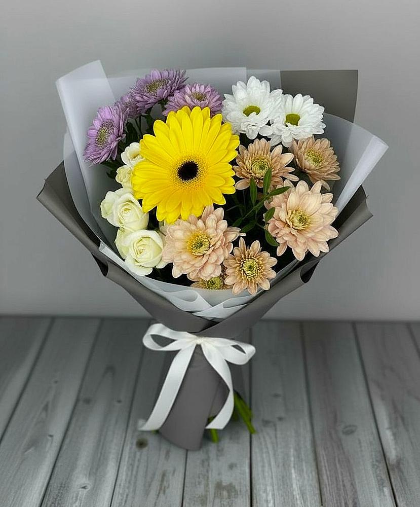 Букет цветов из: Розы, Герберы и Хризантемы в Большевик