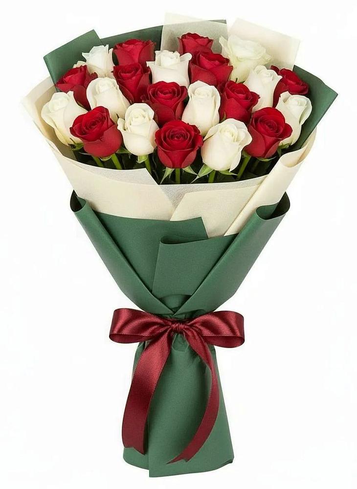 Букет Микс из красных и белых роз в Большевик