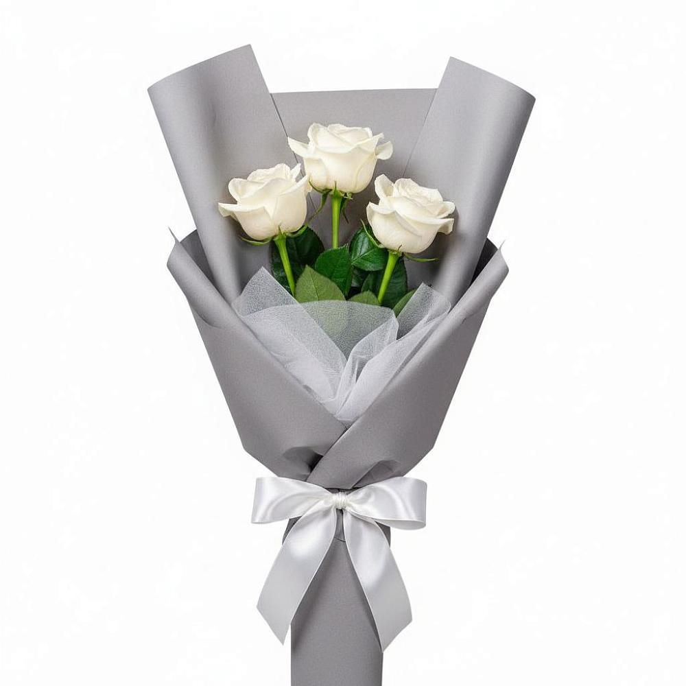 Букет 3 белые розы в Большевик