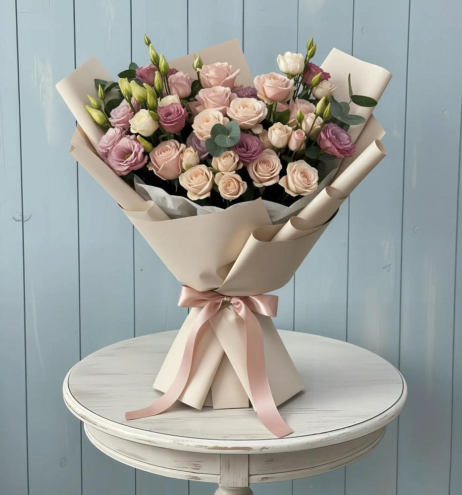 Букет цветов из: Розы и Лизиантусы в Большевик