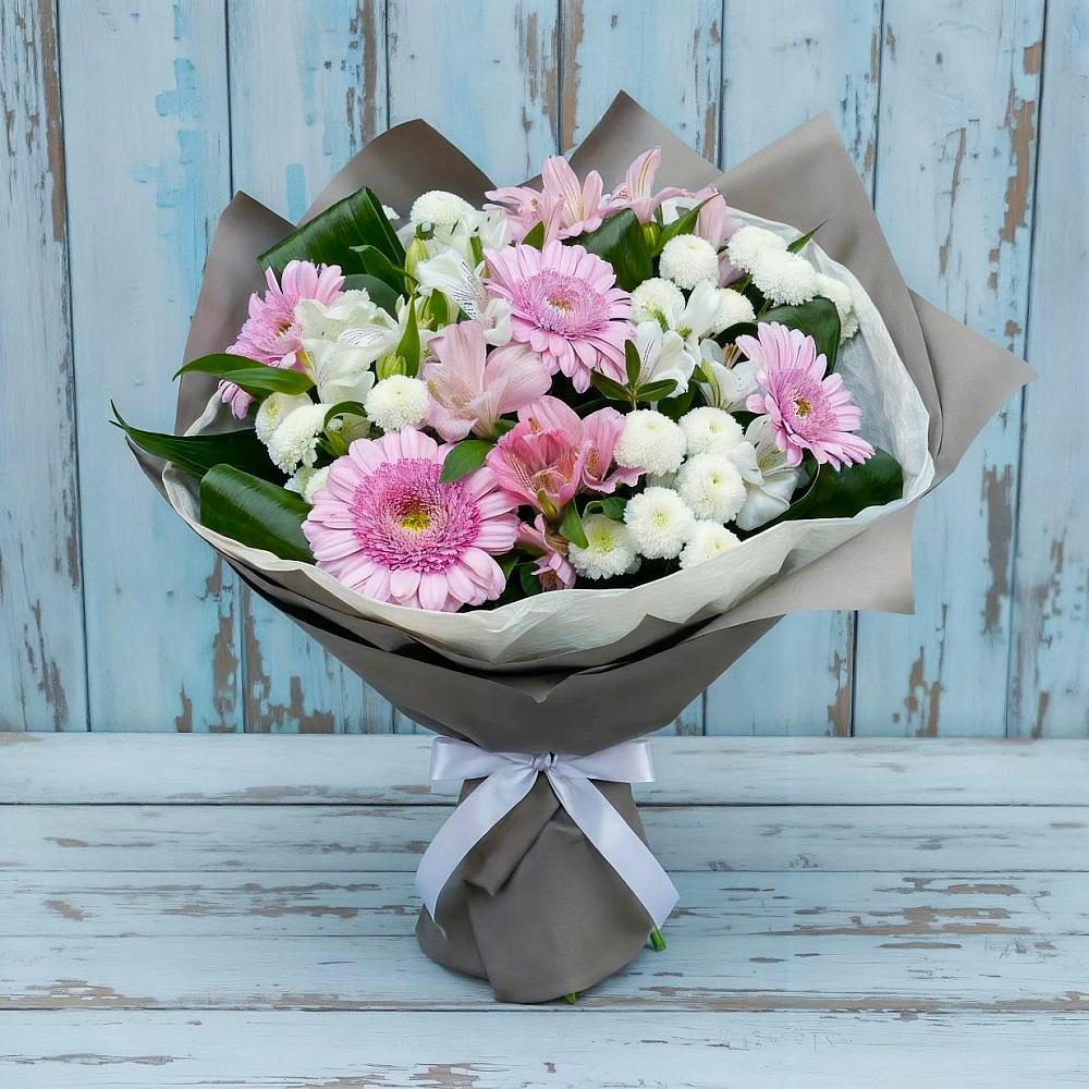 Букет цветов из: Герберы, Альстромерии и Хризантемы в Большевик