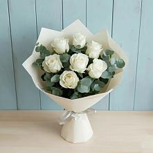 Букет Белые розы в Эвкалипте #REPLACE_PRED# Большевик